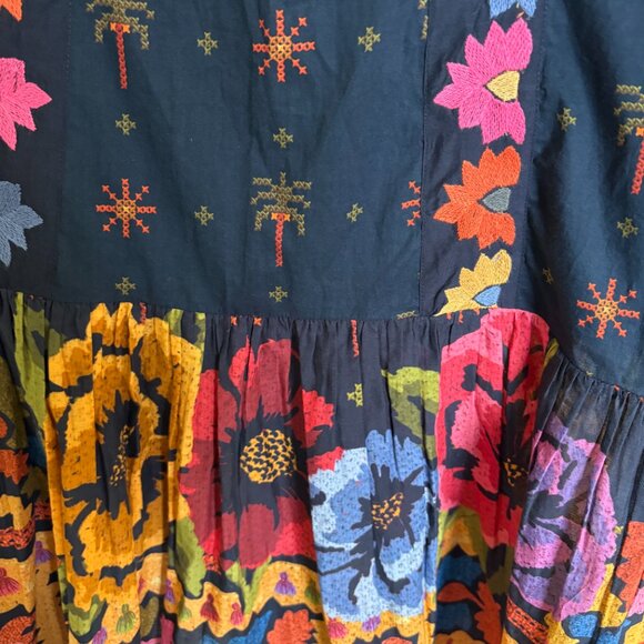 Farm Rio Anthropologie L NWT Embroidered Maxi Dress Black Embroidery  Large - Picture 6 of 8